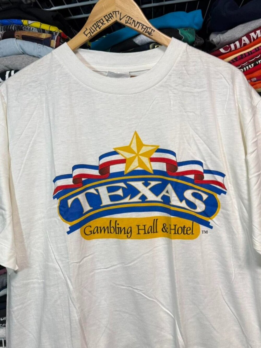 Vintage Texas gambling hall and hotel white t shirt Caribbean dream tag